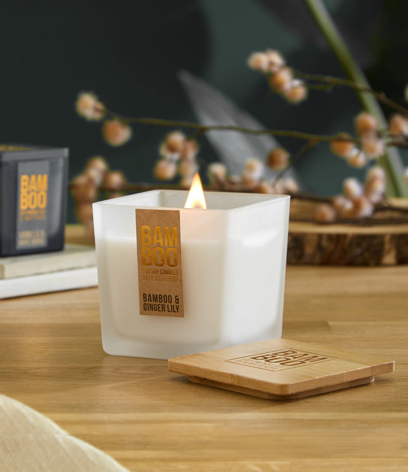 Bamboo & Ginger Lily Soy Candle - 40-Hour Burn with Relaxing Crackling Wick