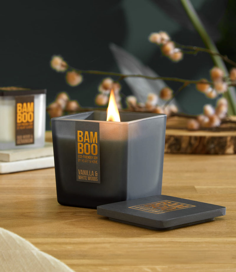 Bamboo Vanilla Bliss Candle - 40-Hour Soy Burn with Crackling Wick & Eco Lid