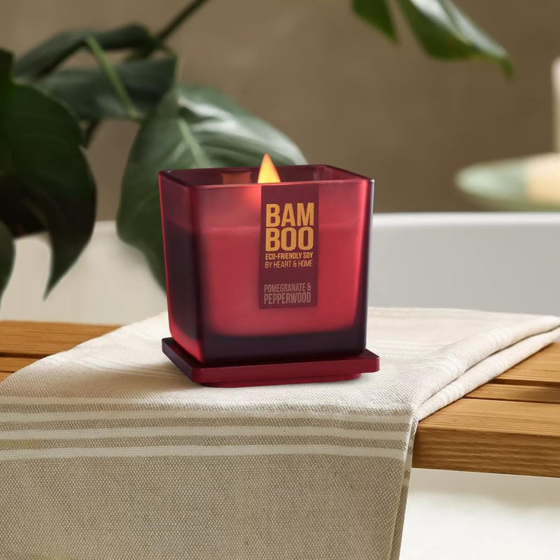 Bamboo Pomegranate & Pepperwood Soy Candle - 40 Hours of Cozy, Crackling Bliss