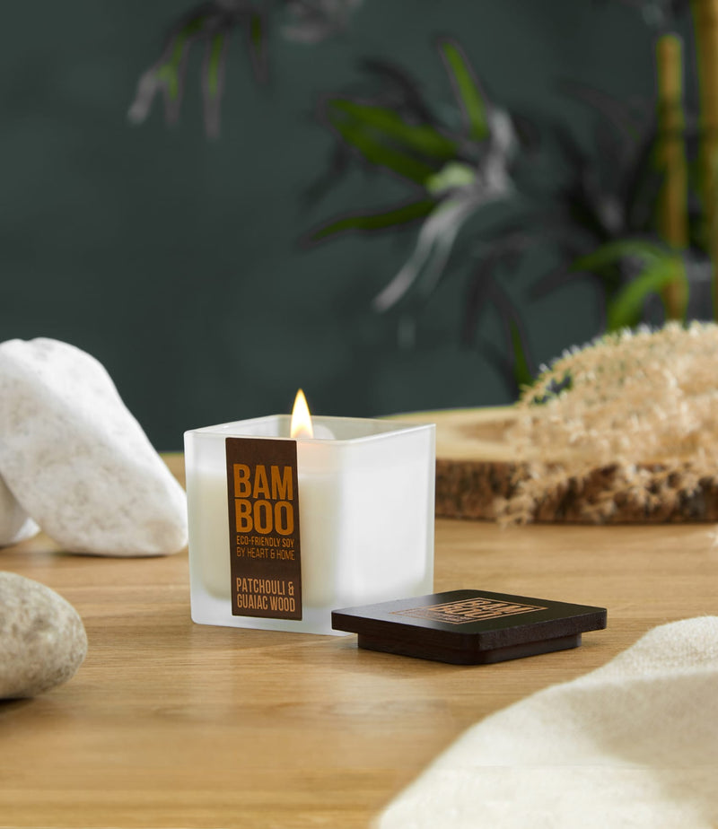 Bamboo & Patchouli Crackling Soy Candle - 20-Hour Burn, Eco-Friendly Luxe