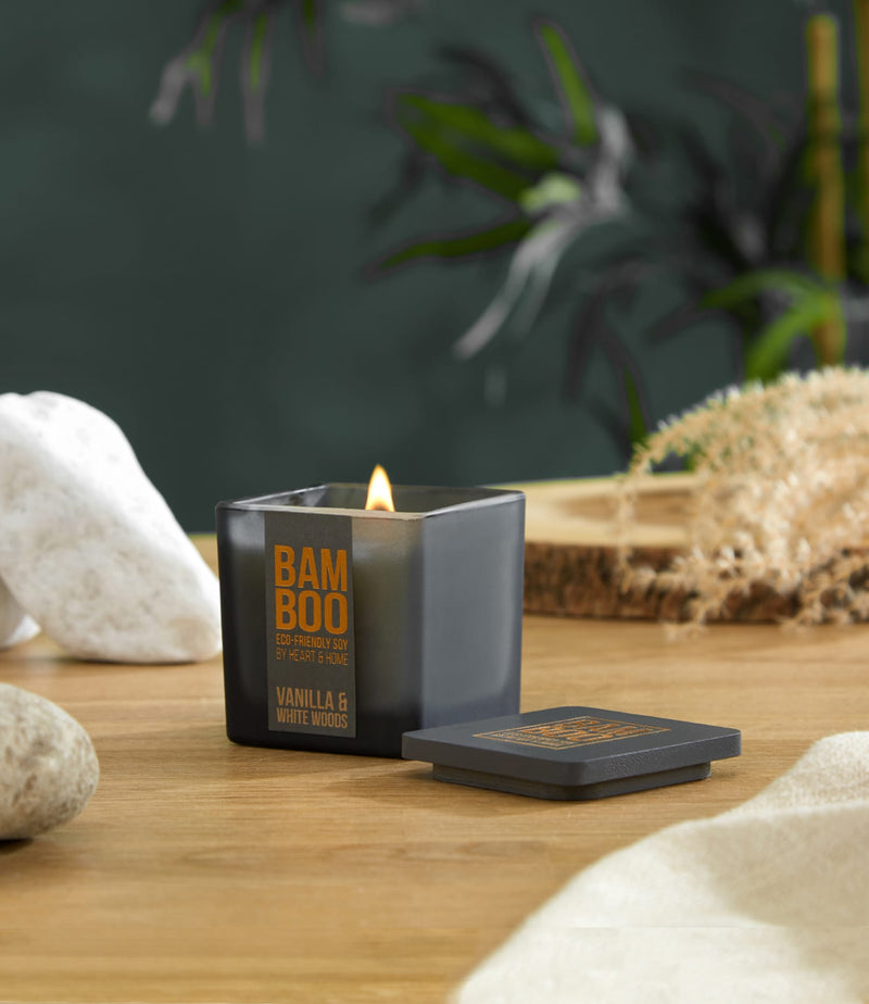 Crackling Bamboo Vanilla & White Woods Soy Candle - 20 Hours of Bliss