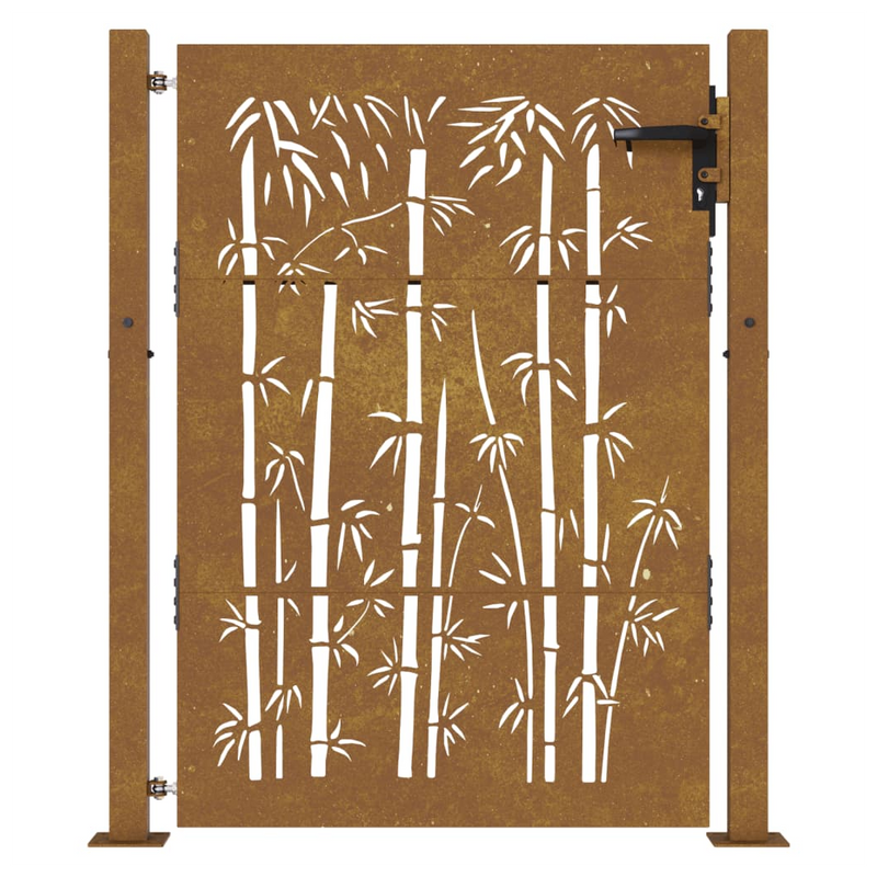 vidaXL Corten Steel Bamboo Garden Gate - 105x130 cm Rustic Elegance