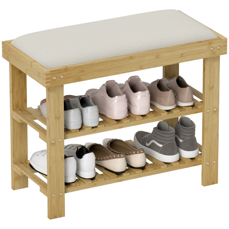 Stylish HOMCOM Bamboo Shoe Storage Bench with Soft Cushion for Entryway Comfort