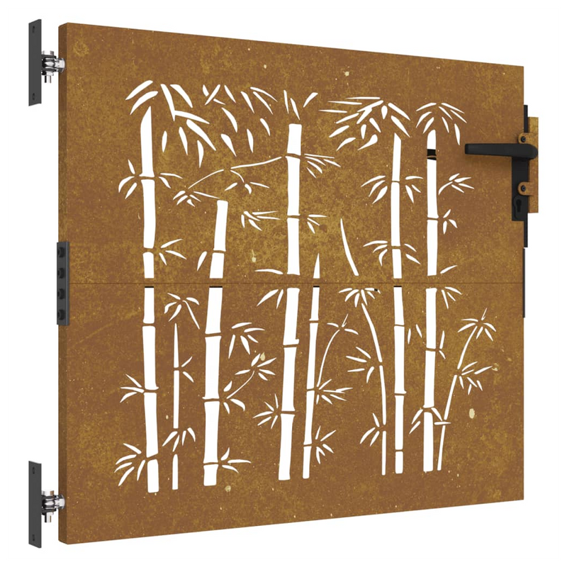 Rusty Corten Steel Garden Gate - Stylish Bamboo Design, 85x100 cm