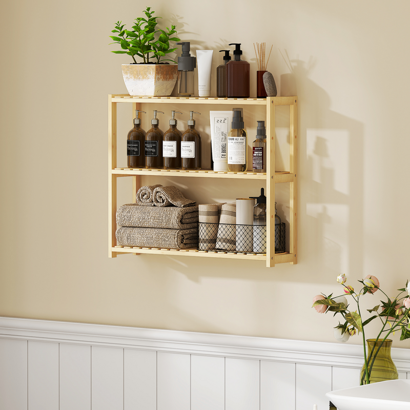 Eco-Friendly HOMCOM 3-Tier Bamboo Bathroom Shelf with Adjustable Storage Racks