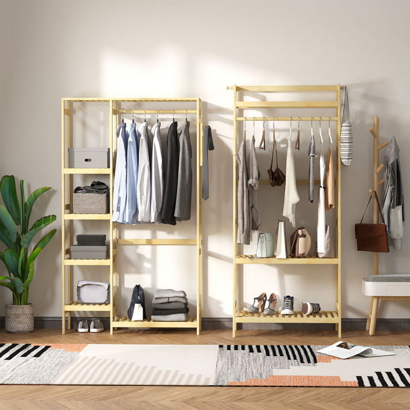 Bamboo Entryway Coat Rack: Multi-Functional Storage with Hooks & Shelves