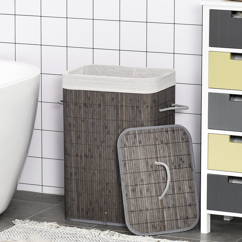 Stylish Bamboo Laundry Basket with Flip Lid & Washable Lining - Space-Saver!