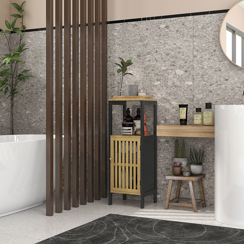 Elegant Bamboo Bathroom Cabinet with Adjustable Shelf - Retro Storage Solution