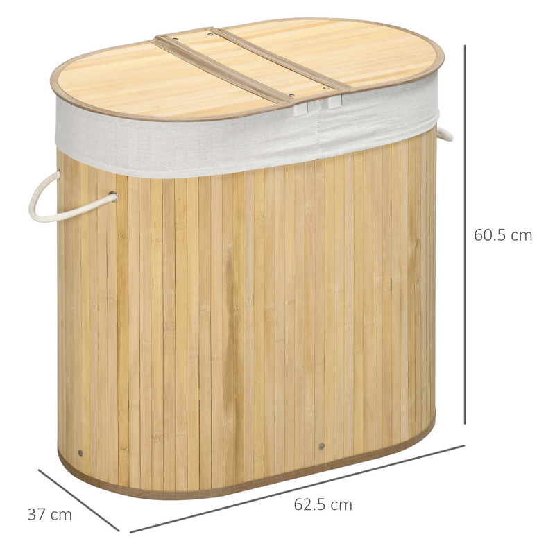 Smart 100L Bamboo Laundry Basket with Dual Compartments - Natural HOMCOM