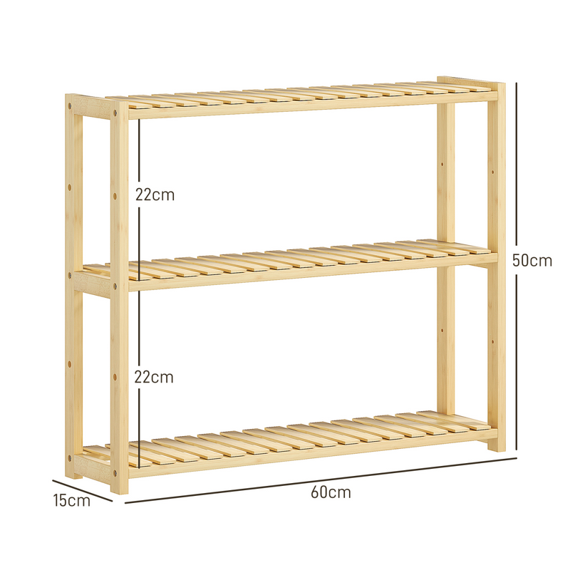 Eco-Friendly HOMCOM 3-Tier Bamboo Bathroom Shelf with Adjustable Storage Racks