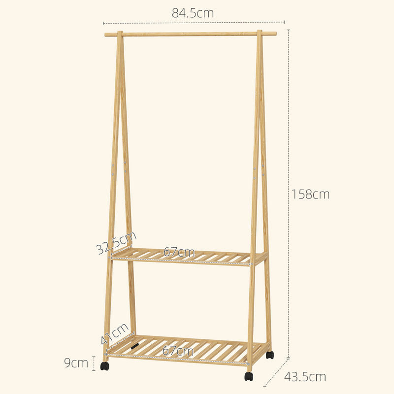 Stylish HOMCOM Bamboo Clothes Rack & Storage Shelves - Space-Saving Elegance