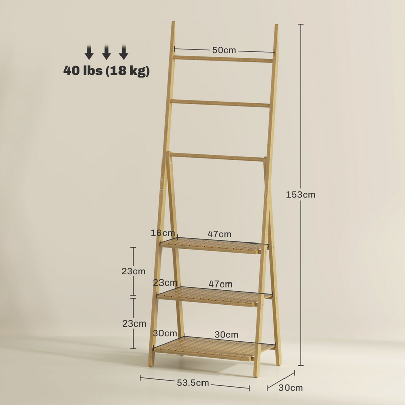 Stylish Bamboo 3-Tier Bathroom Shelving Unit with Towel Bars – Space-Saving Elegance