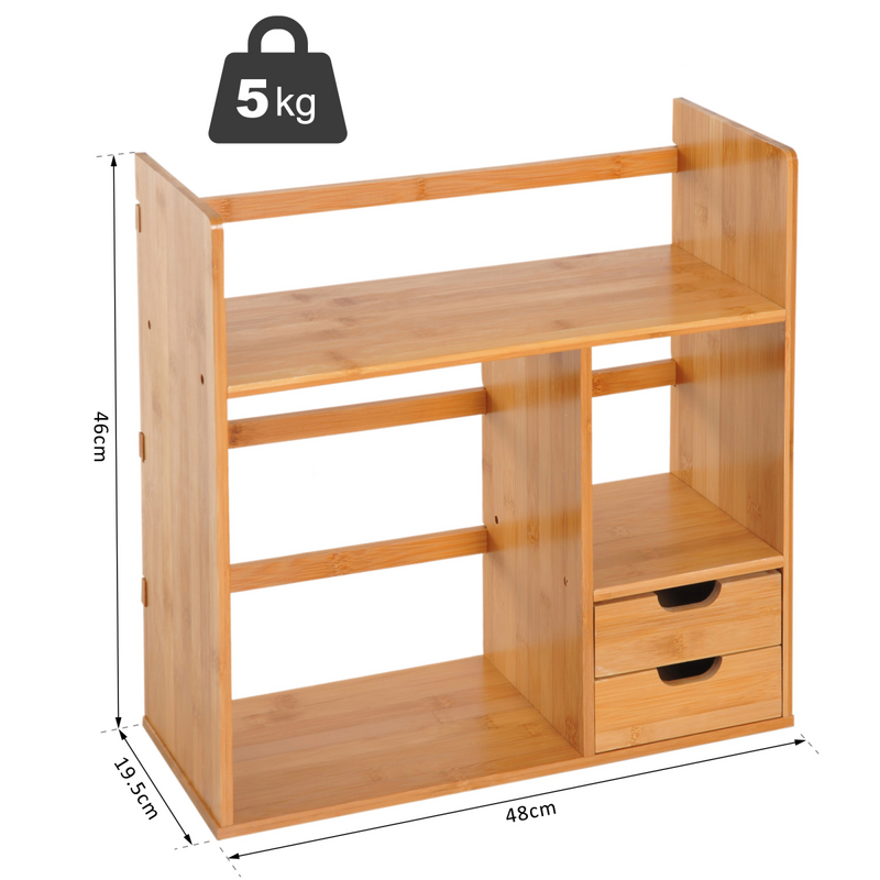 Versatile Bamboo Desk Organizer with 2 Drawers & 180° Rotatable Design