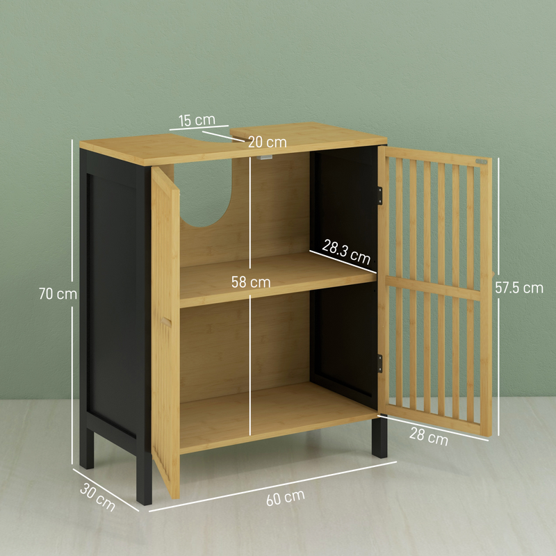 Chic Bamboo Under Sink Cabinet with Adjustable Shelf & Retro Charm