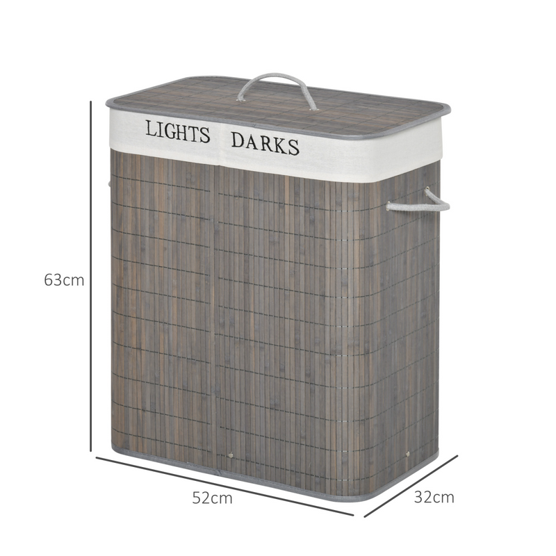 100L Dual-Section Bamboo Laundry Basket with Flip Lid & Carry Handles