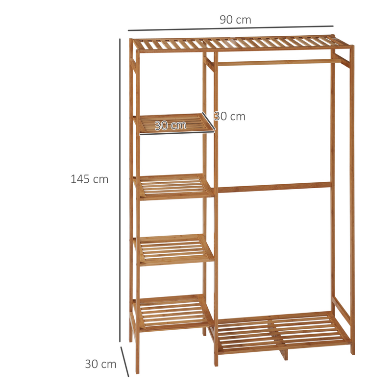 Stylish Bamboo Clothes Rail with 6-Tier Shelves - Space-Saving Storage Solution