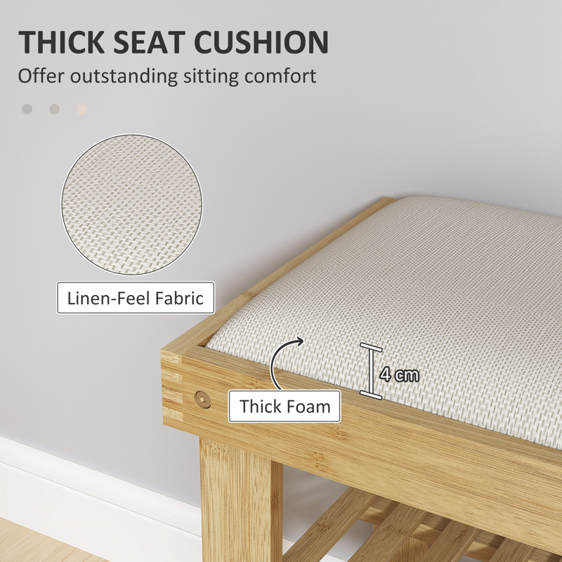 Stylish HOMCOM Bamboo Shoe Storage Bench with Soft Cushion for Entryway Comfort