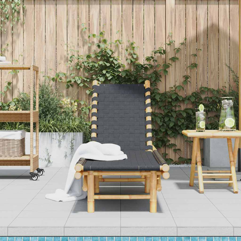 vidaXL Black Bamboo Sun Lounger with Adjustable Backrest, 55x200 cm
