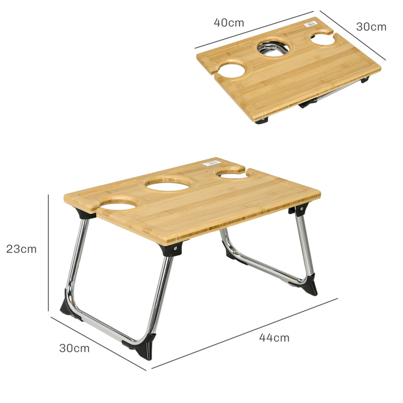 HOMCOM Bamboo Foldable Wine Table with Bottle & Glass Holders - Perfect Picnic!