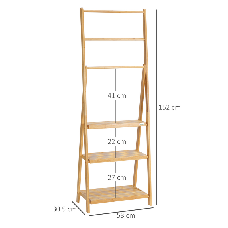 Versatile Foldable Bamboo Towel Rack with 3 Bars & Shelves for Space-Saving Style