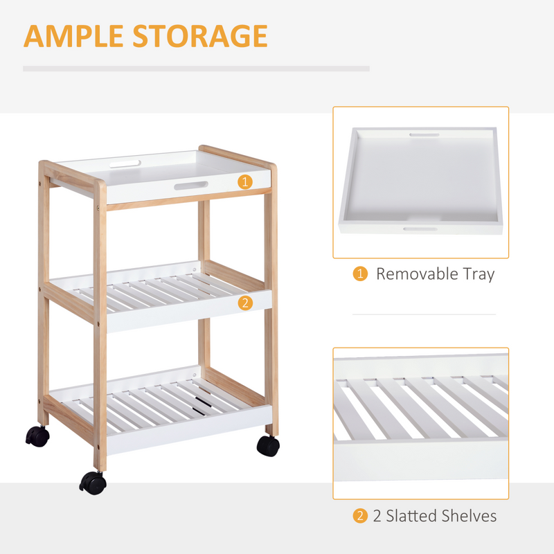 Stylish Bamboo & MDF Kitchen Trolley - 3-Tier with Smooth Rolling Casters