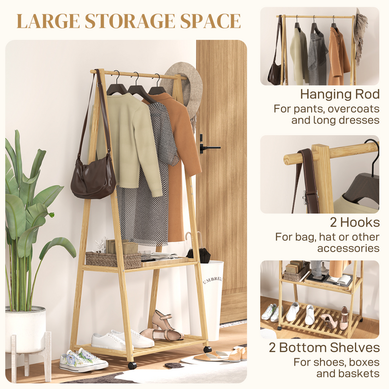 Stylish HOMCOM Bamboo Clothes Rack & Storage Shelves - Space-Saving Elegance