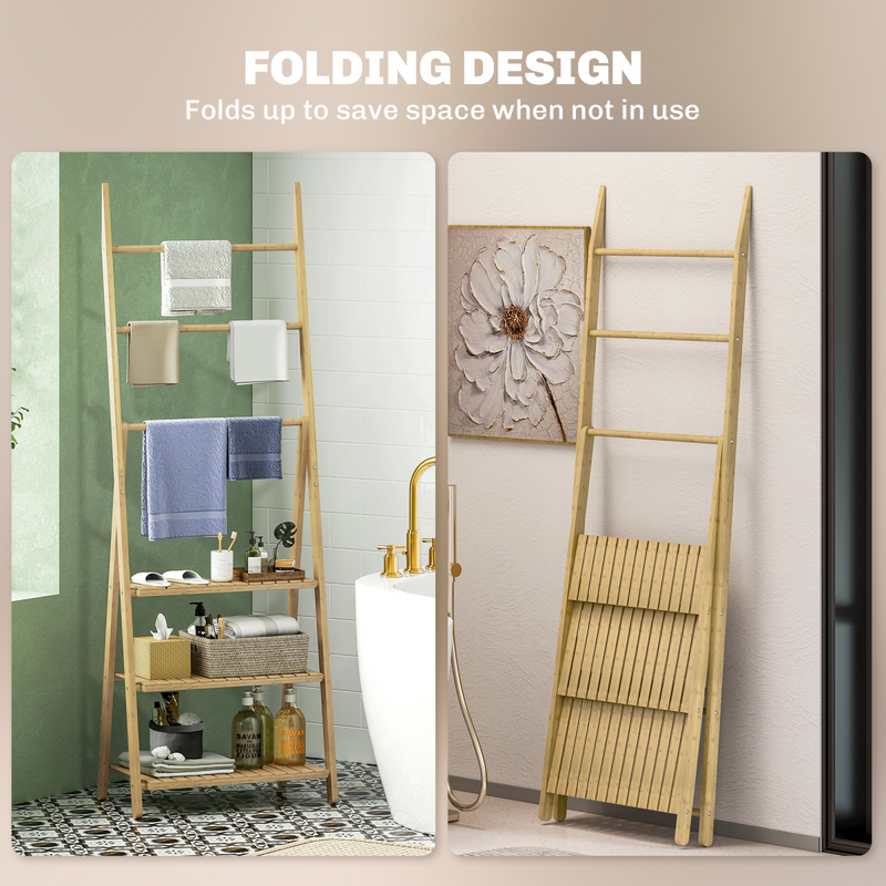 Stylish Bamboo 3-Tier Bathroom Shelving Unit with Towel Bars – Space-Saving Elegance