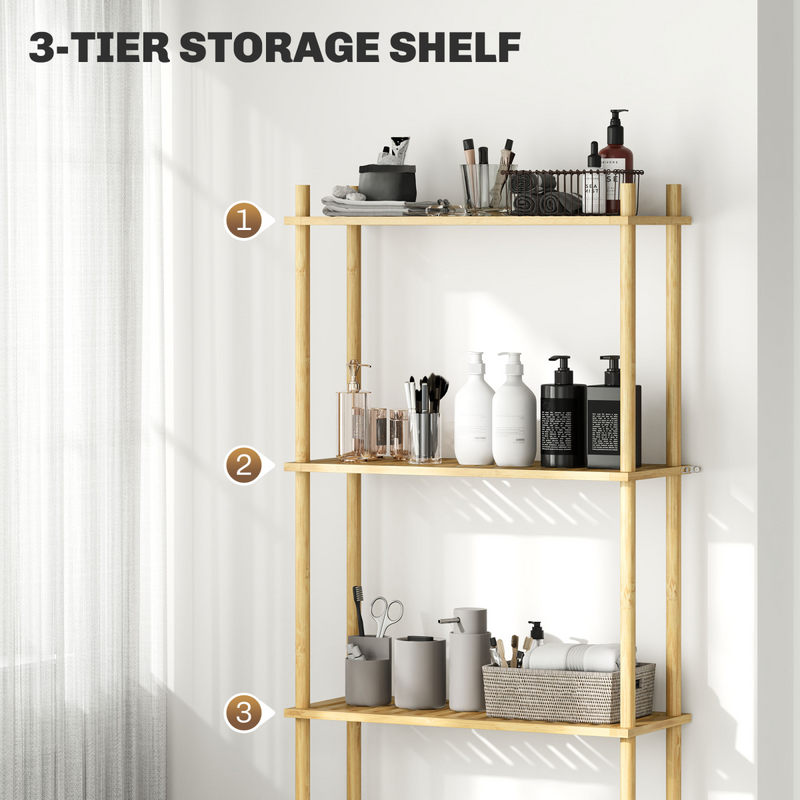 Elevate Your Bathroom: HOMCOM Bamboo Over Toilet Storage Rack with 3 Shelves
