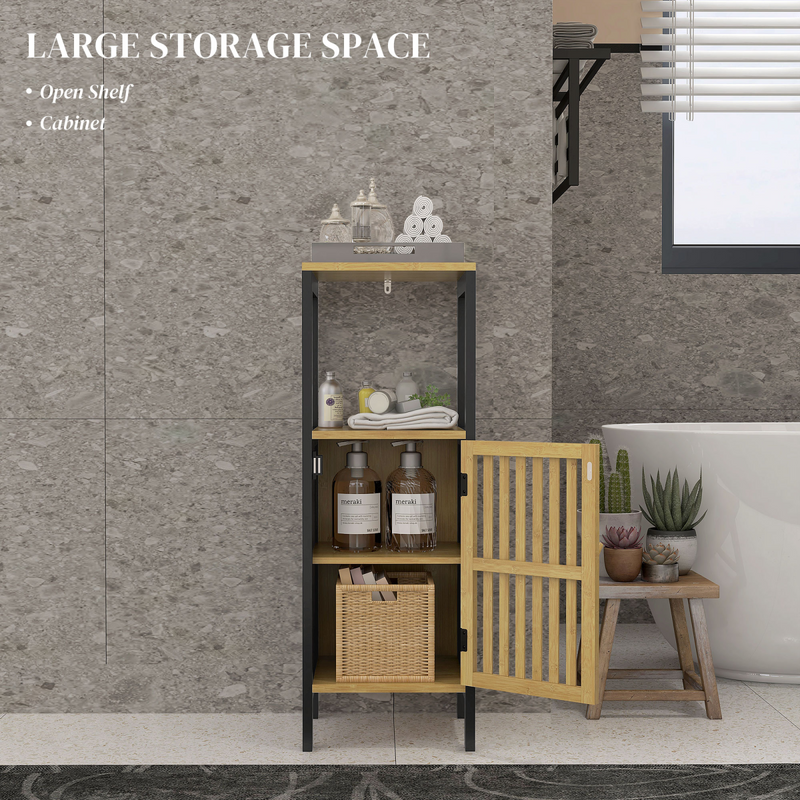 Elegant Bamboo Bathroom Cabinet with Adjustable Shelf - Retro Storage Solution