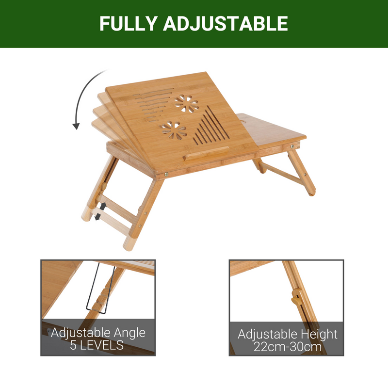 Adjustable Bamboo Laptop Desk Tray: Comfort Meets Style for Bed & Sofa