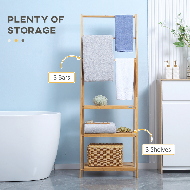 Versatile Foldable Bamboo Towel Rack with 3 Bars & Shelves for Space-Saving Style