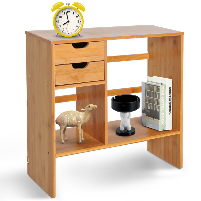 Versatile Bamboo Desk Organizer with 2 Drawers & 180° Rotatable Design