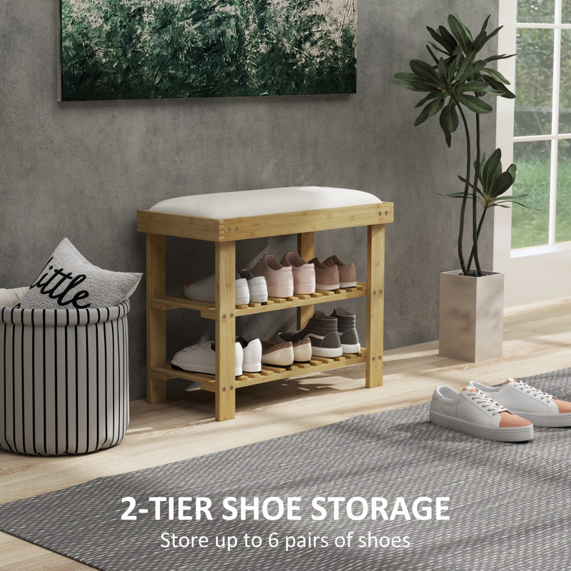 Stylish HOMCOM Bamboo Shoe Storage Bench with Soft Cushion for Entryway Comfort