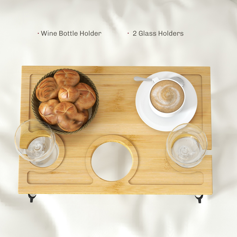 HOMCOM Bamboo Foldable Wine Table with Bottle & Glass Holders - Perfect Picnic!