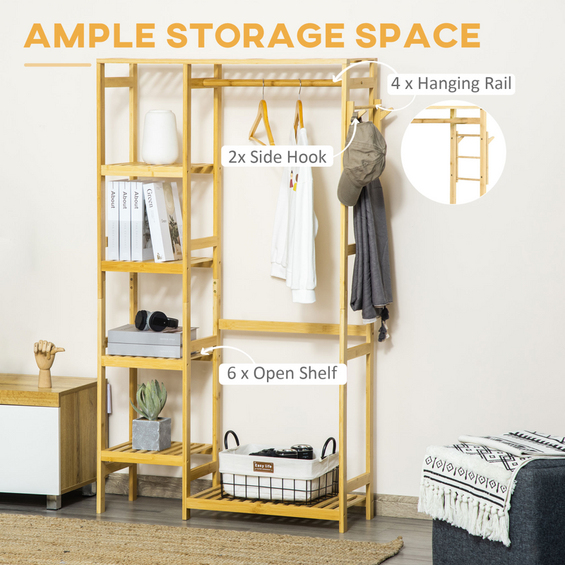 Bamboo Entryway Coat Rack: Multi-Functional Storage with Hooks & Shelves