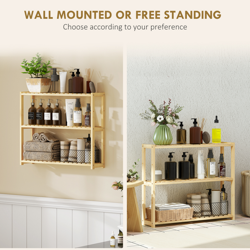 Eco-Friendly HOMCOM 3-Tier Bamboo Bathroom Shelf with Adjustable Storage Racks