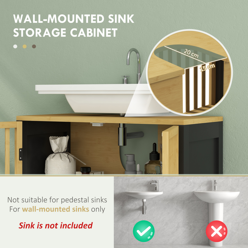 Chic Bamboo Under Sink Cabinet with Adjustable Shelf & Retro Charm