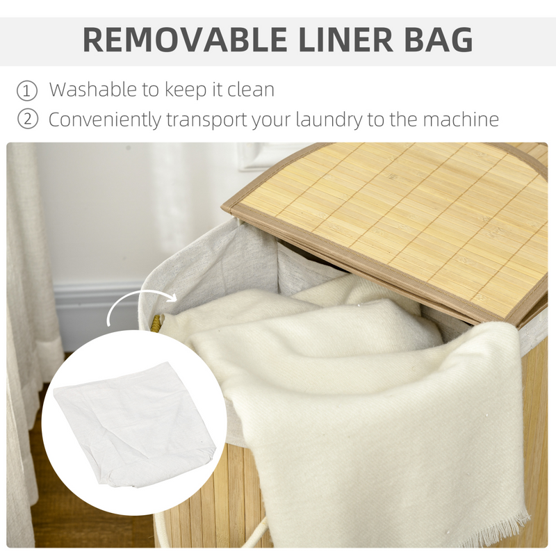 Smart 100L Bamboo Laundry Basket with Dual Compartments - Natural HOMCOM