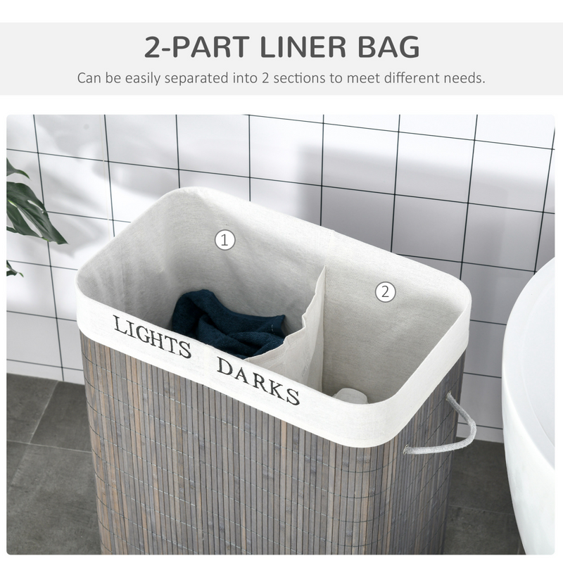 100L Dual-Section Bamboo Laundry Basket with Flip Lid & Carry Handles