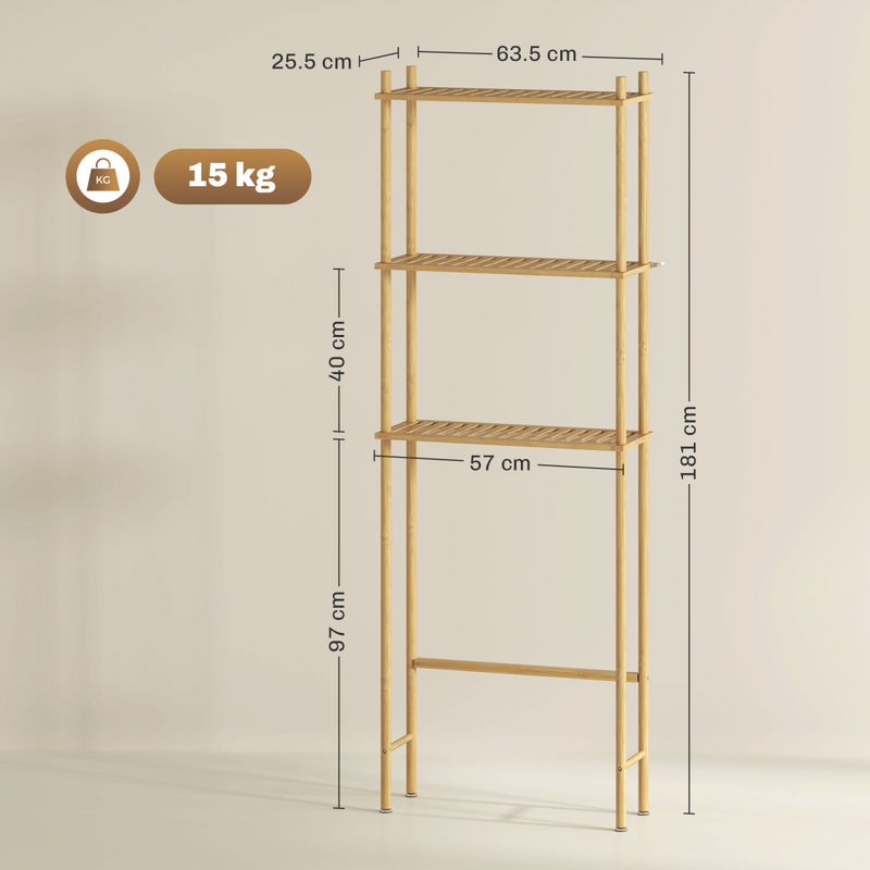 Elevate Your Bathroom: HOMCOM Bamboo Over Toilet Storage Rack with 3 Shelves