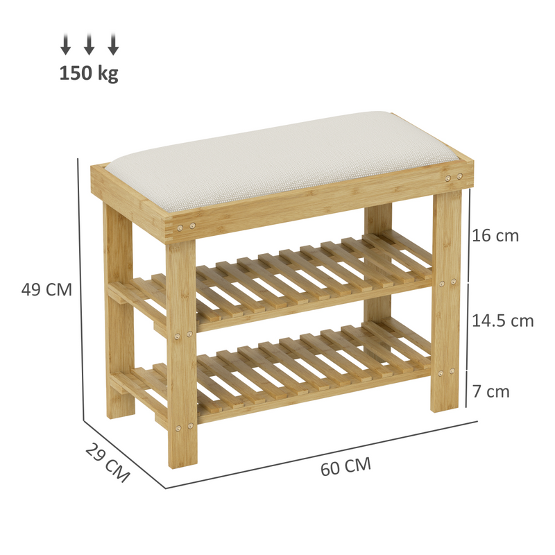 Stylish HOMCOM Bamboo Shoe Storage Bench with Soft Cushion for Entryway Comfort