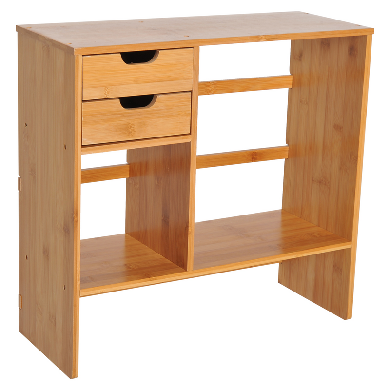 Versatile Bamboo Desk Organizer with 2 Drawers & 180° Rotatable Design