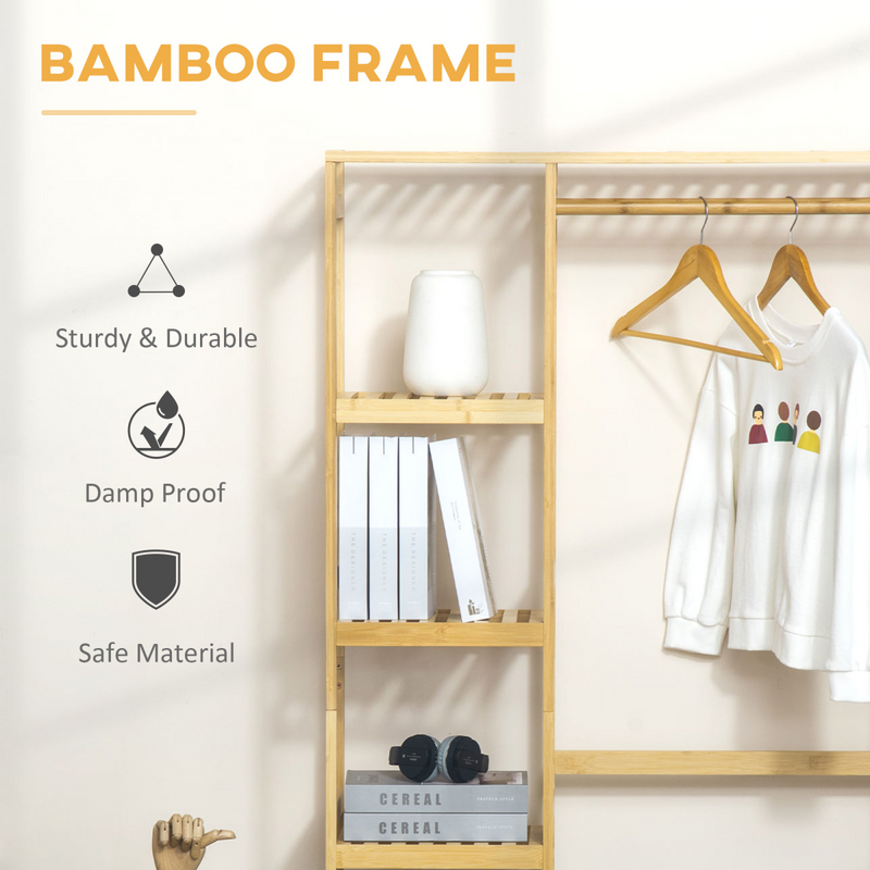 Bamboo Entryway Coat Rack: Multi-Functional Storage with Hooks & Shelves