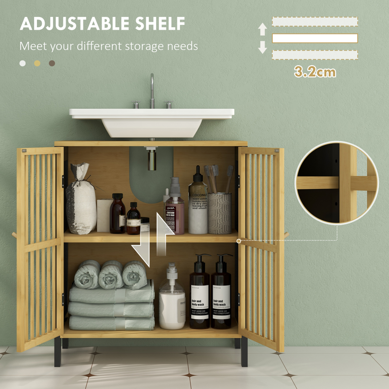 Chic Bamboo Under Sink Cabinet with Adjustable Shelf & Retro Charm
