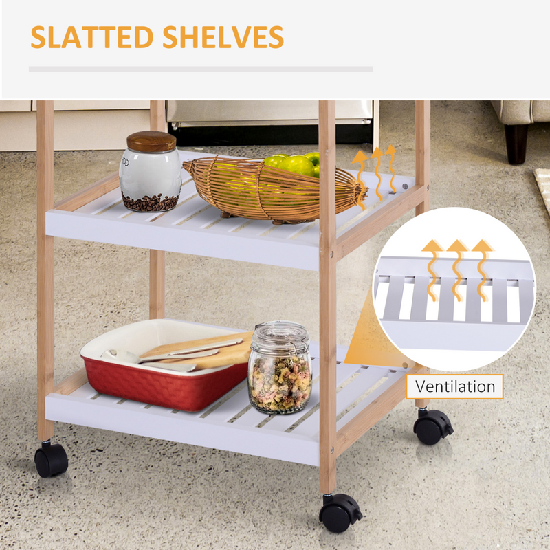 Stylish Bamboo & MDF Kitchen Trolley - 3-Tier with Smooth Rolling Casters