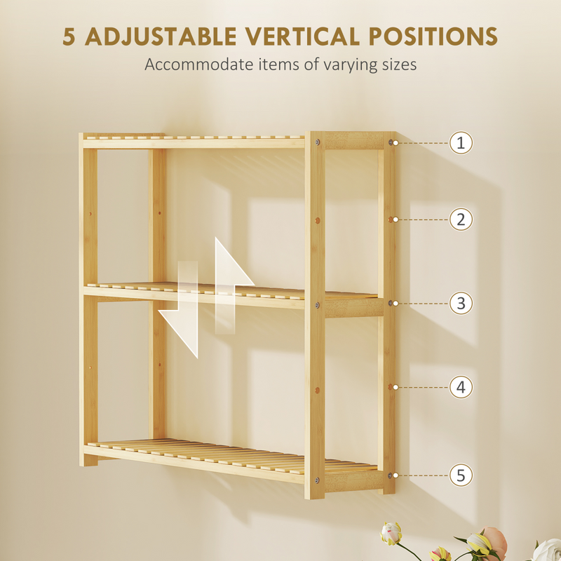 Eco-Friendly HOMCOM 3-Tier Bamboo Bathroom Shelf with Adjustable Storage Racks