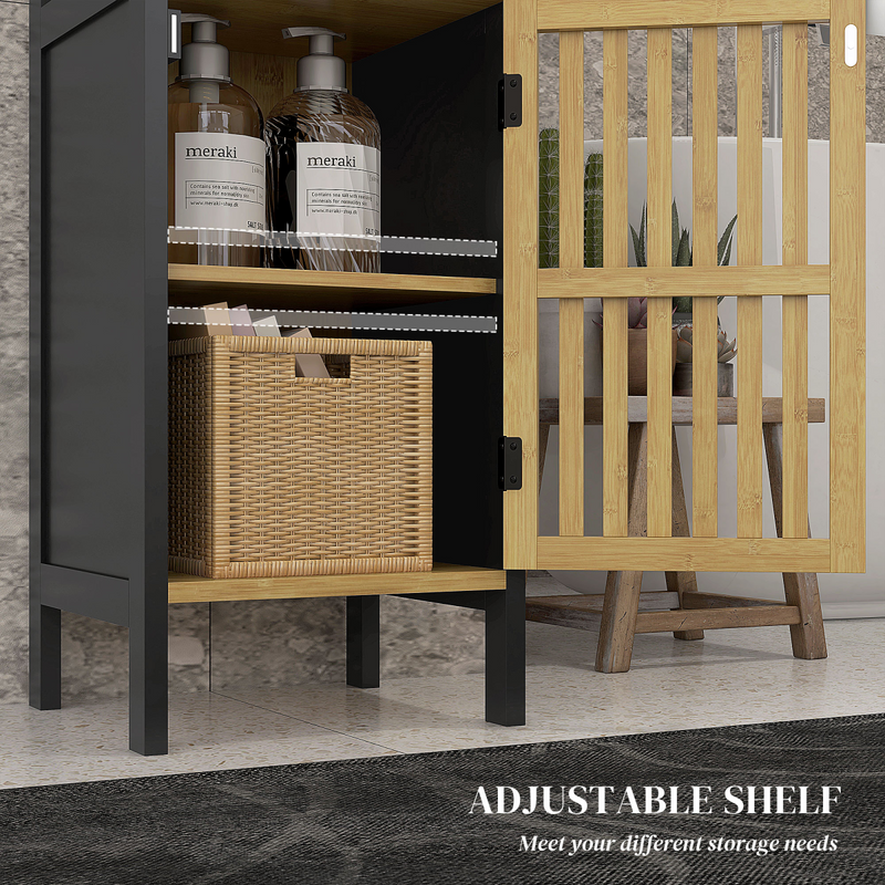 Elegant Bamboo Bathroom Cabinet with Adjustable Shelf - Retro Storage Solution