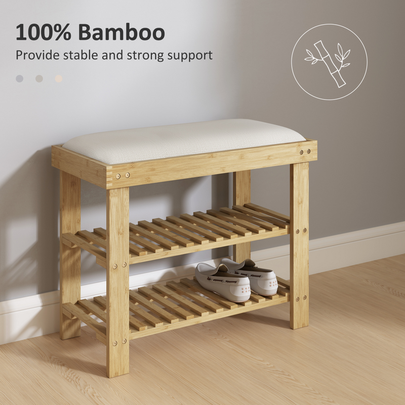 Stylish HOMCOM Bamboo Shoe Storage Bench with Soft Cushion for Entryway Comfort