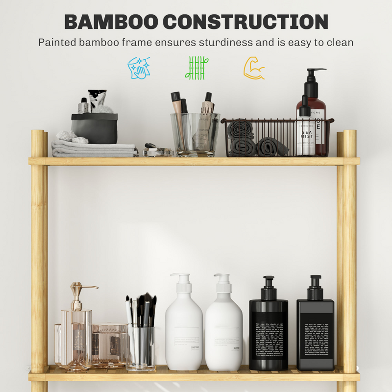 Elevate Your Bathroom: HOMCOM Bamboo Over Toilet Storage Rack with 3 Shelves