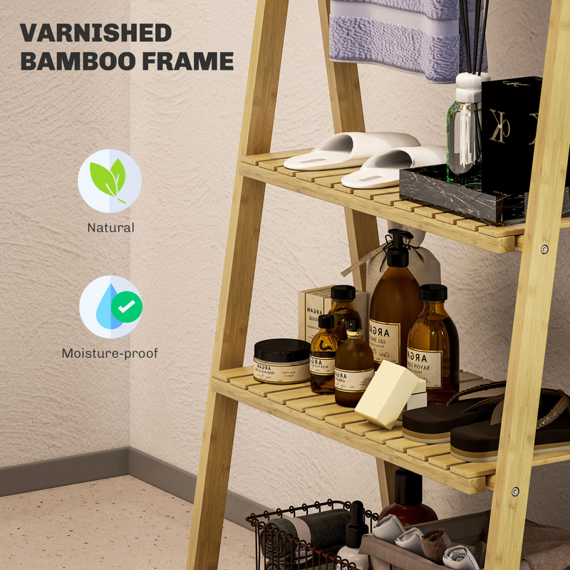 Stylish Bamboo 3-Tier Bathroom Shelving Unit with Towel Bars – Space-Saving Elegance